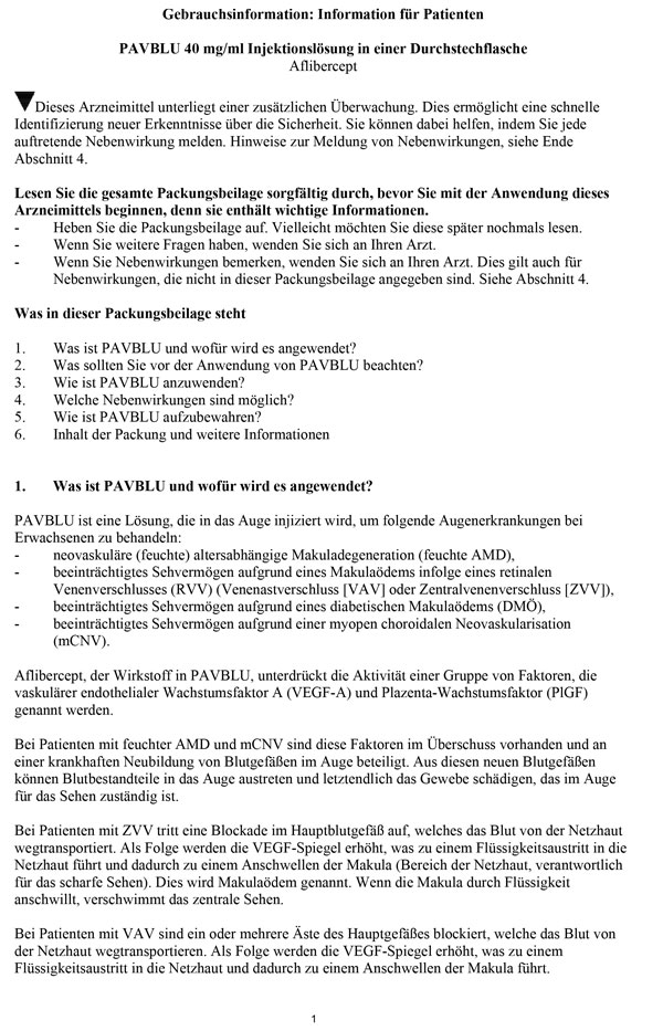 PAVBLU<sup>®</sup> - Gebrauchsinformation Durchstechflasche