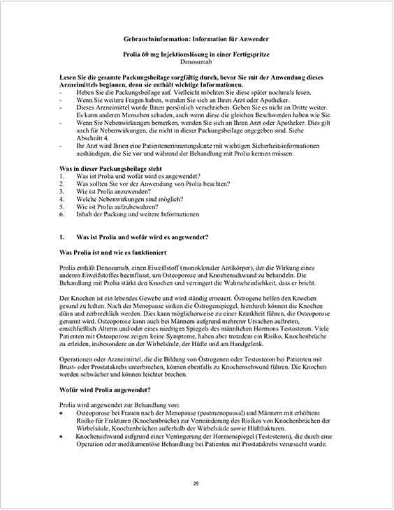 Prolia<sup>®</sup> Gebrauchsinformation