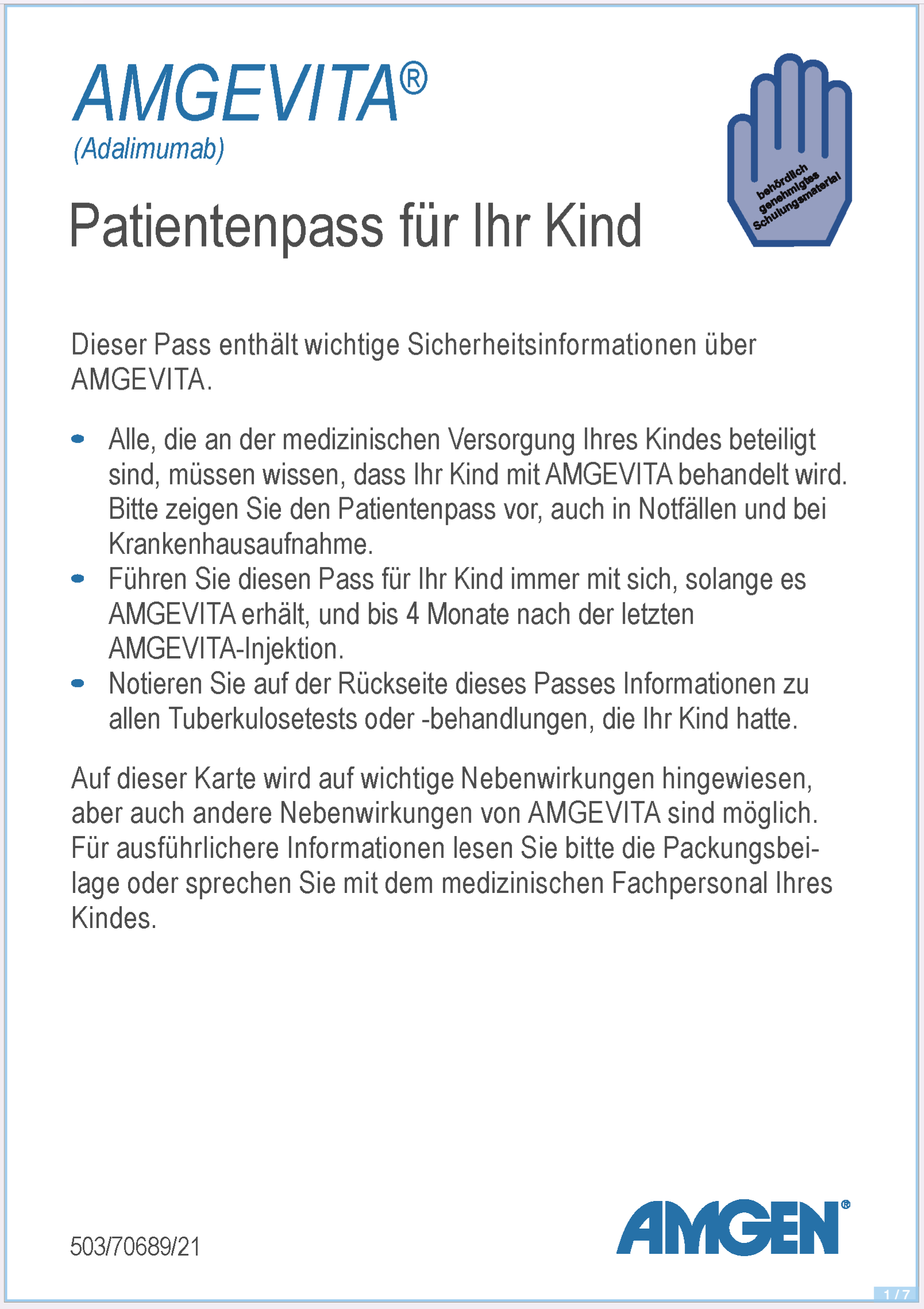 AMGEVITA Patientenpass Kind