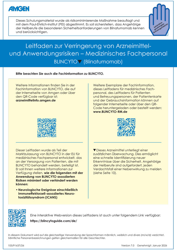 BLINCYTO<sup>&reg;</sup> Leitfaden zur Verringerung von Arzneimittel- und Anwendungsrisiken – Medizinisches Fachpersonal